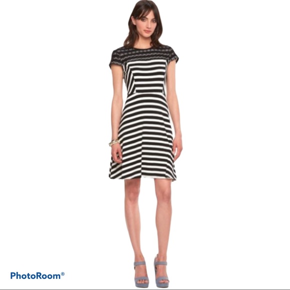 ELLE Lace Yoke Striped Fit & Flare Dress - Picture 3 of 8